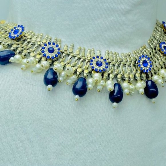 Silver Kuchi Jewelry Set With Blue Glass Stones, Vintage Boho Kuchi Handmade Tri - Picture 10 of 15